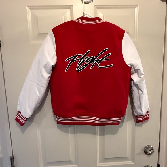 Jordan Kids Letter Varsity Jacket M Red White Black detail - Picture 2 of 5